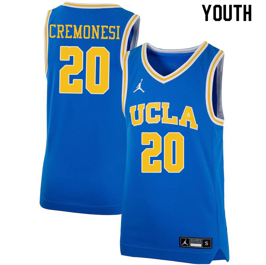 Jordan Brand Youth #20 Logan Cremonesi UCLA Bruins College Jerseys Sale-Blue - Click Image to Close